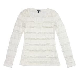 Y2K Express Cream White Lace Long Sleeve Shirt Size Small